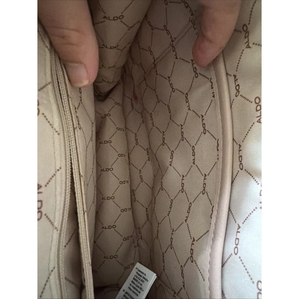Aldo Blush Gold Satchel Handbag Logo Shape Printed Crossbody